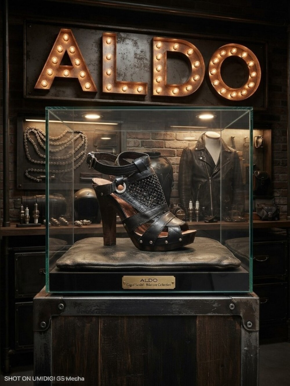 ALDO Biker Chick Black Woven Leather High Heel Sandals